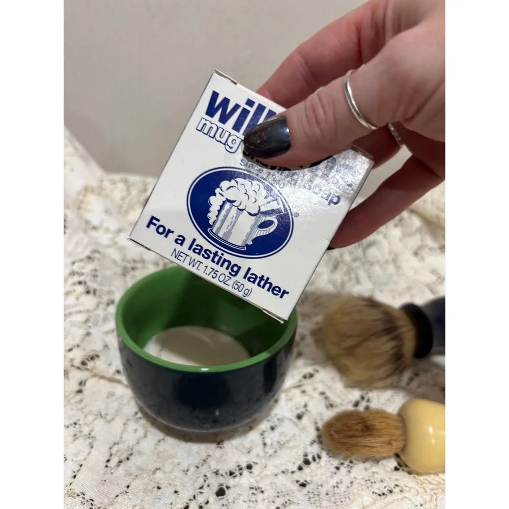 Vintage Shaving Set Williams Mug Soap Liquid Logic Bowl 2 Shaving Brushes